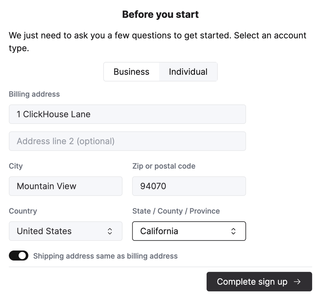 ClickHouse Cloud sign in page