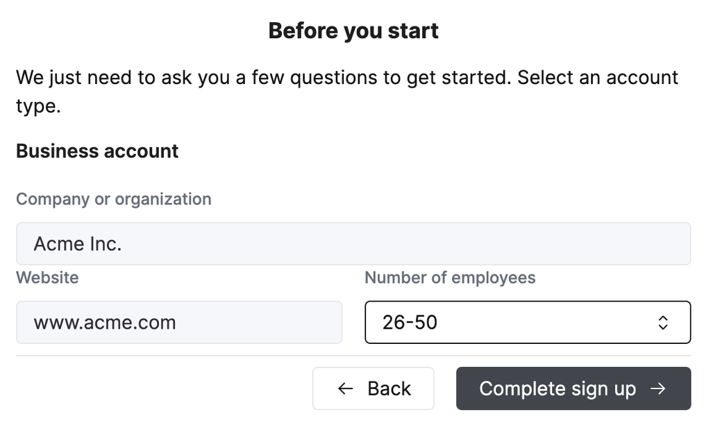 ClickHouse Cloud sign up page