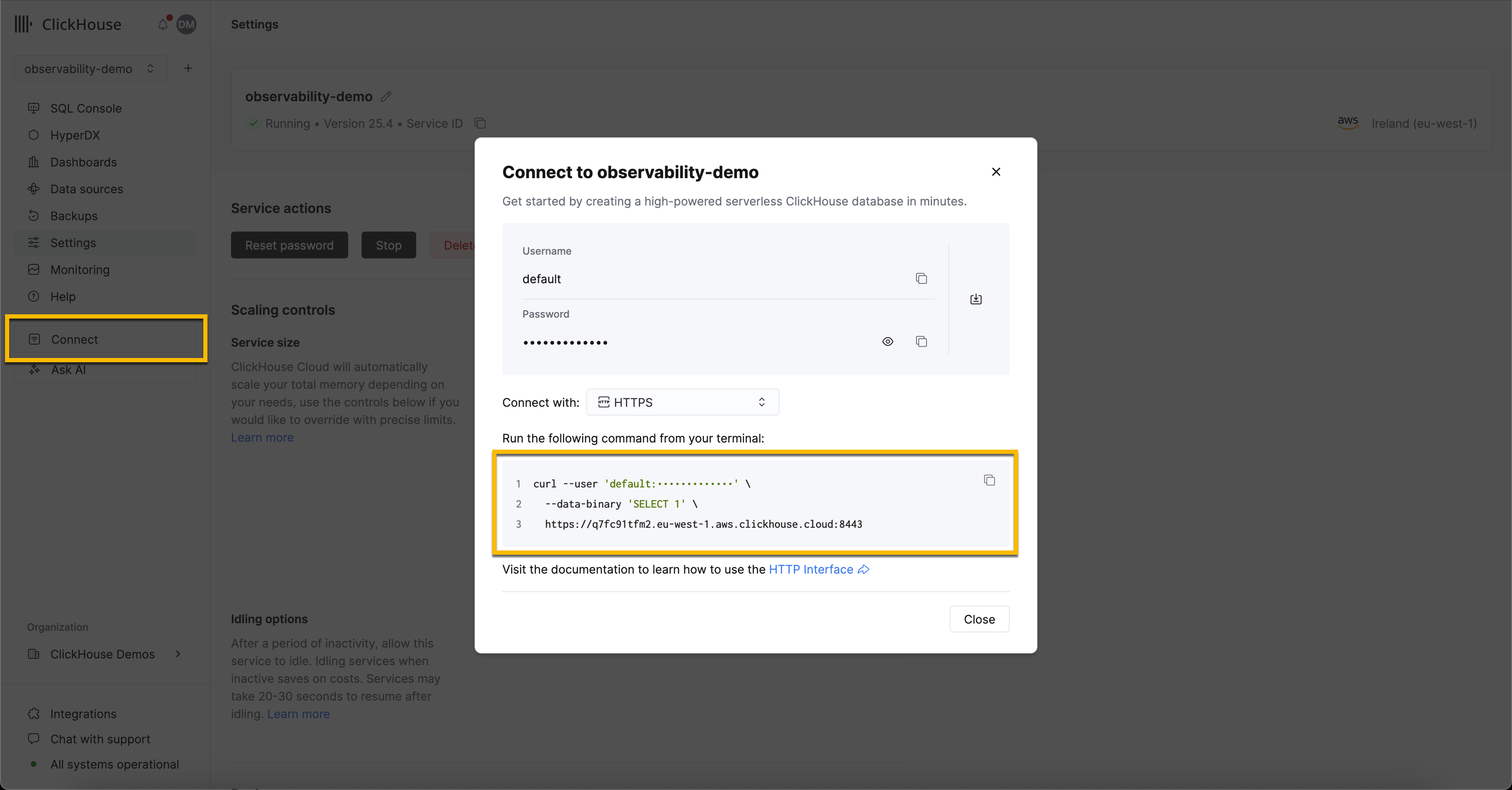 ClickHouse Cloud connect