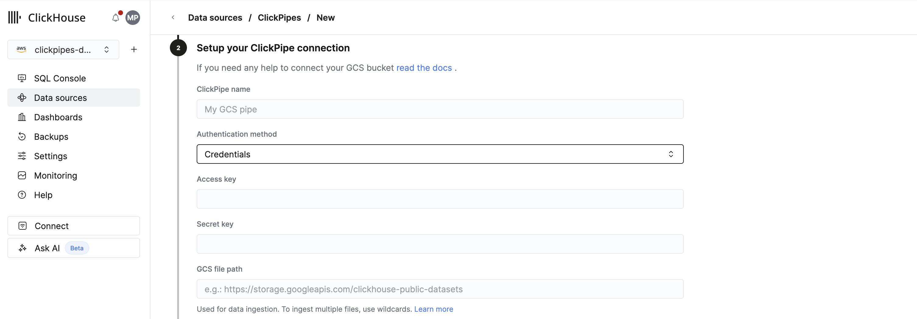 HMAC credentials for GCS ClickPipes