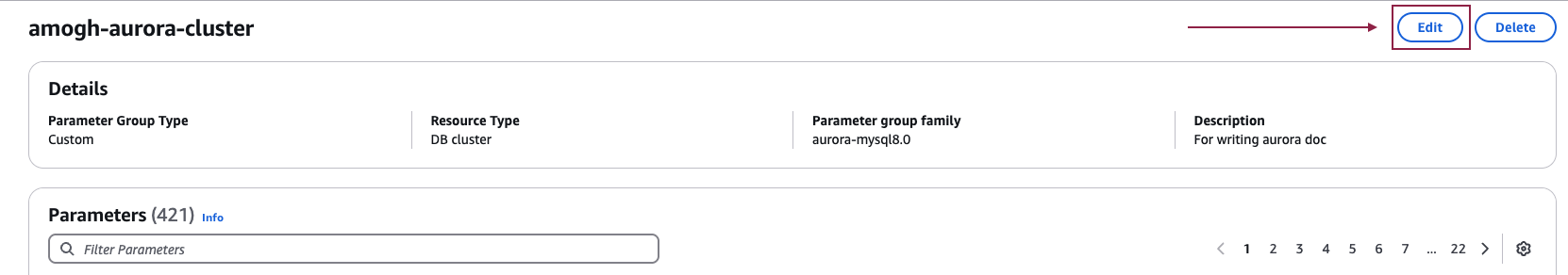 Edit parameter group