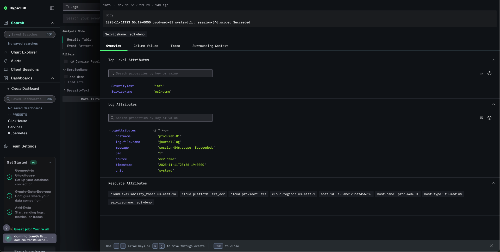 EC2 log detail with metadata