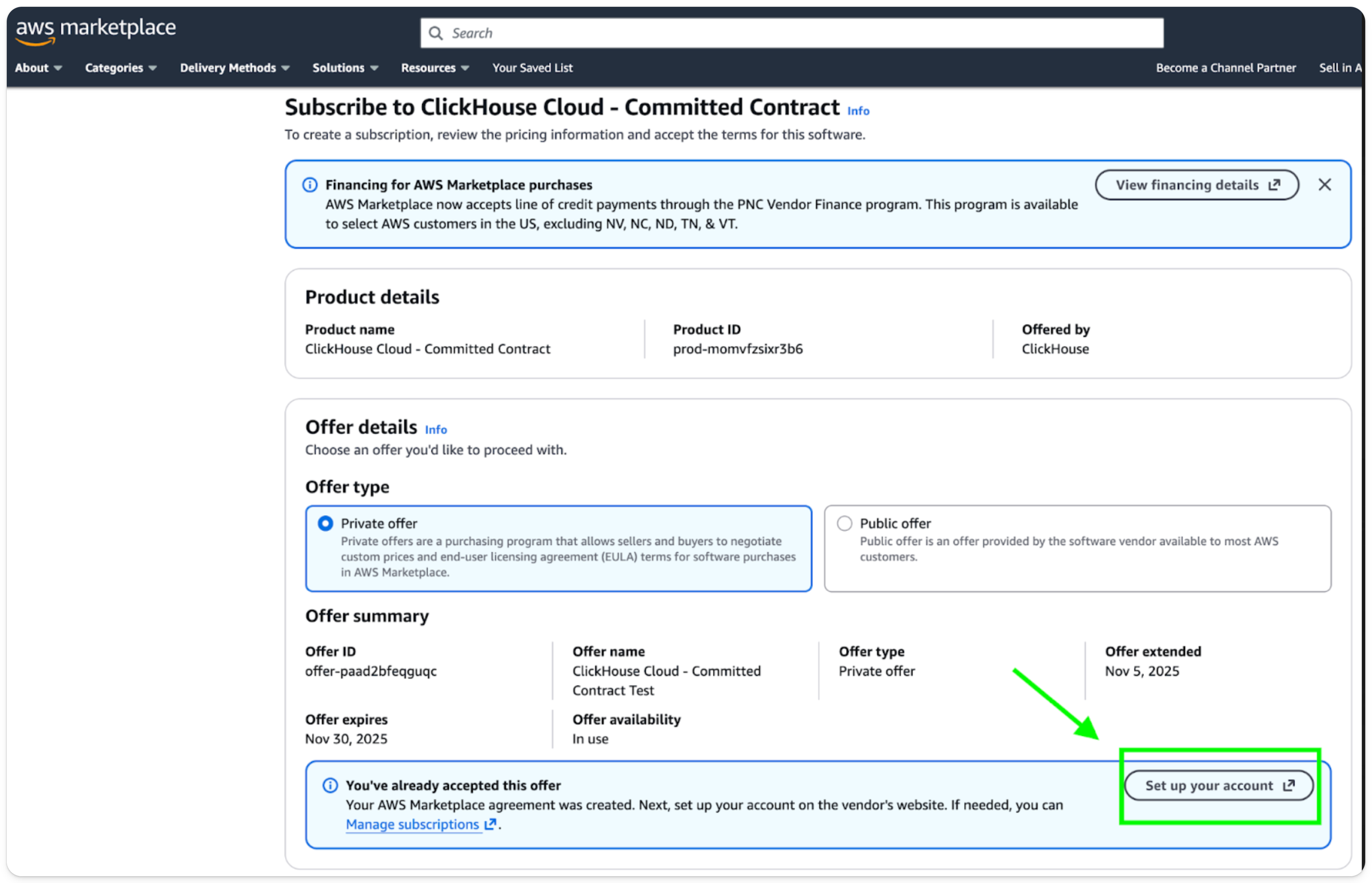 AWS Marketplace private offer email