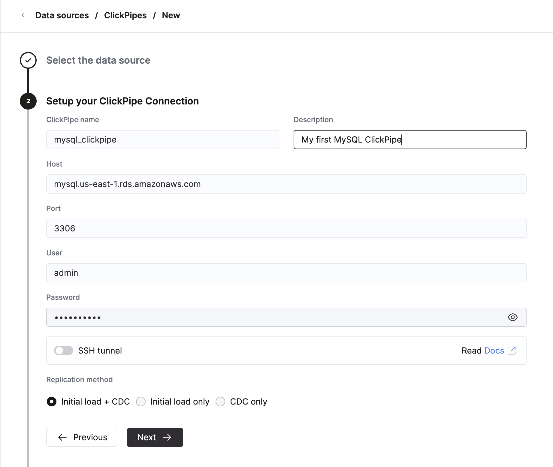 Fill in connection details