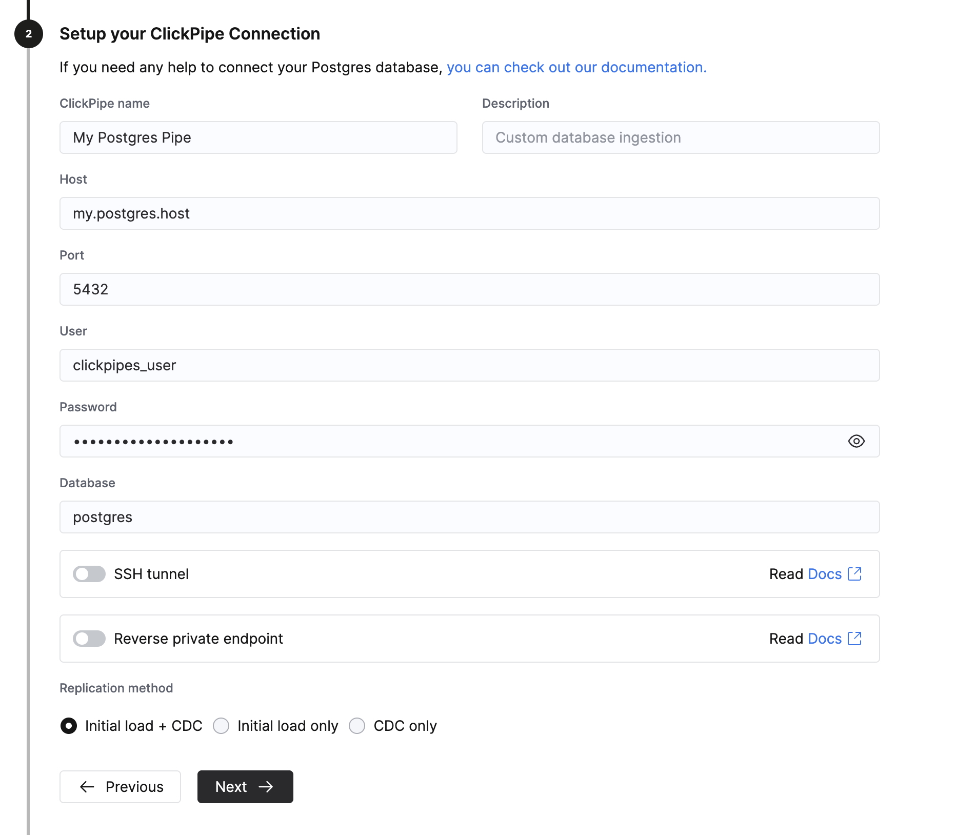 Fill in connection details